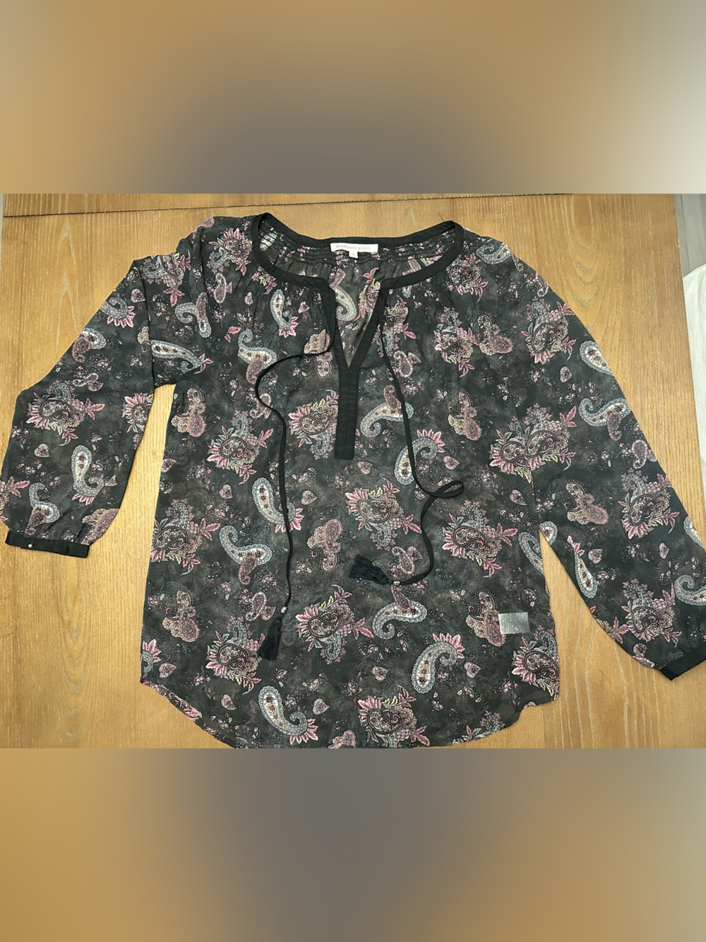 Daniel Rainn Black Blouse with Pink Paisley Print